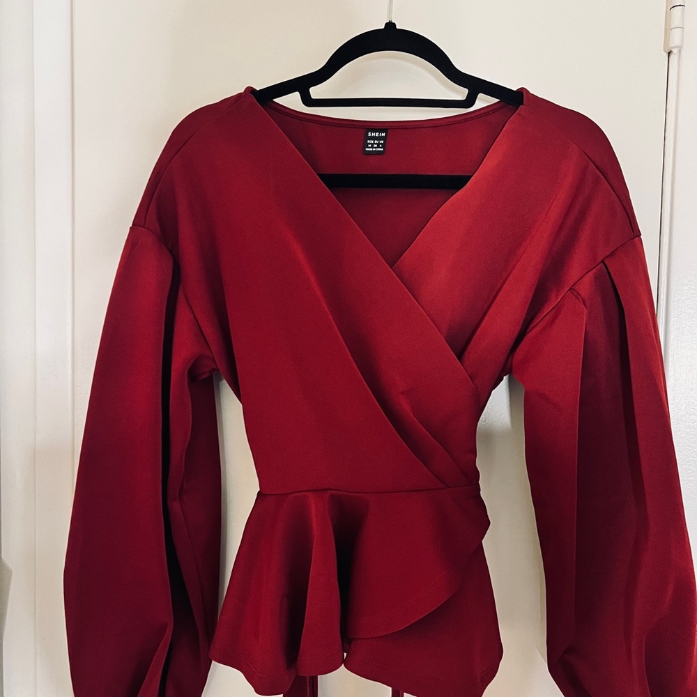 Elegant Red Wrap Top